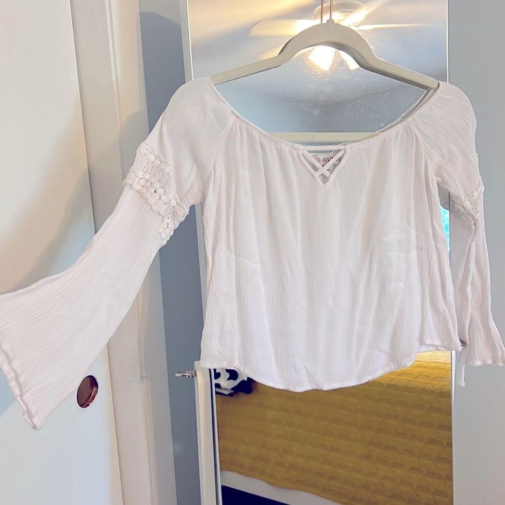 Guess, White Long Sleeved Crop Top, S